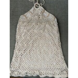 Y2K Mandee Crochet Halter Neck Top Beaded Accent Boho Beach Vacation Coastal